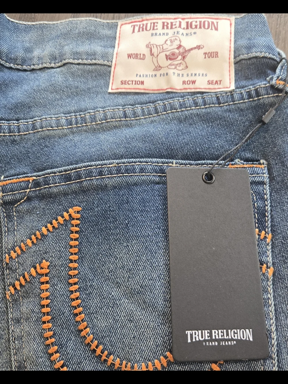 True Religion Mens Ricky Ladder Stitch Relaxed Straight Jeans 36x34 Ocean Storm